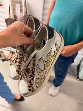 Glitter Flame Leopard Accent Sneakers - Multicolor